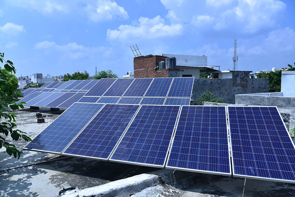 Solar panel installation at Old Age Home in Chennai by Rich Phytocare, providing sustainable energy solutions.